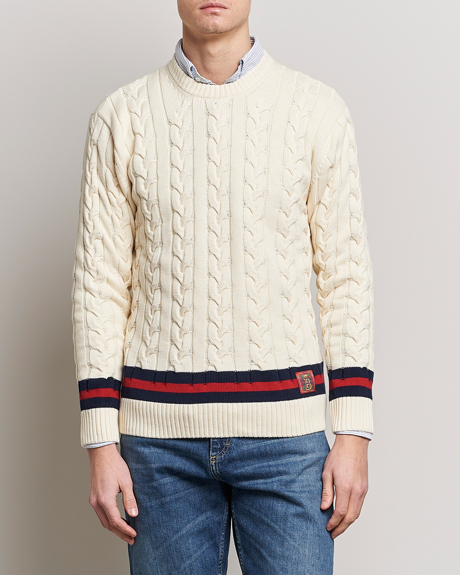 Herre | Gensere | Baracuta | Cotton Cable Crew Neck Off White