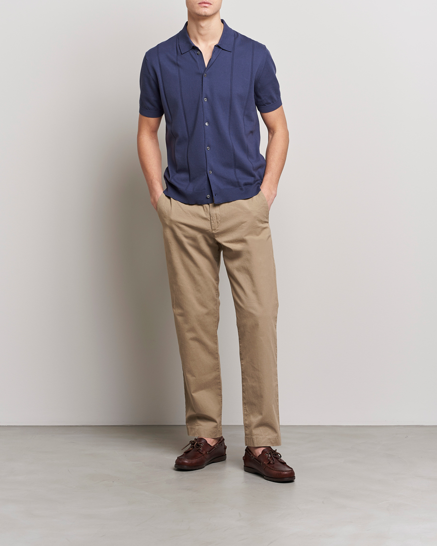 Herre | Pikéer | Baracuta | Horatio Cotton Garment Dyed Knitted Polo Shirt Navy