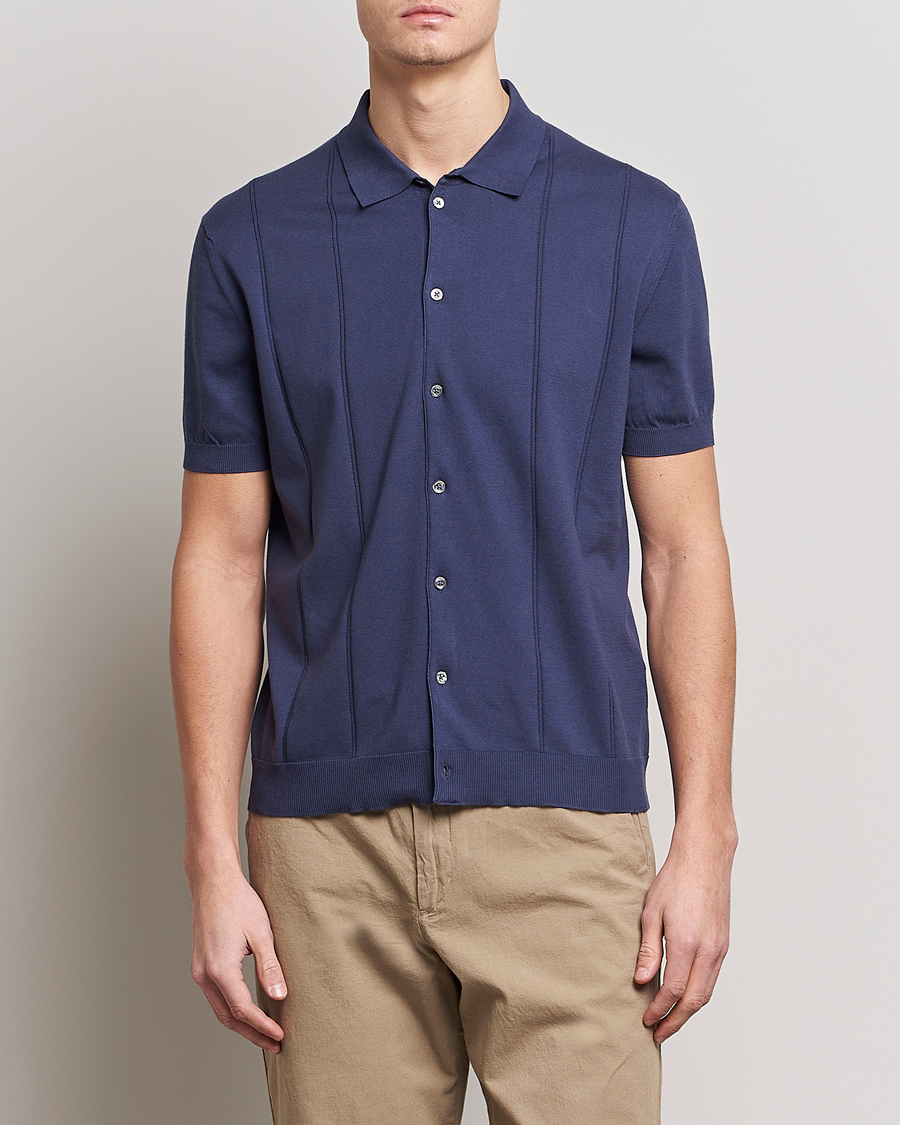 Herre |  | Baracuta | Horatio Cotton Garment Dyed Knitted Polo Shirt Navy