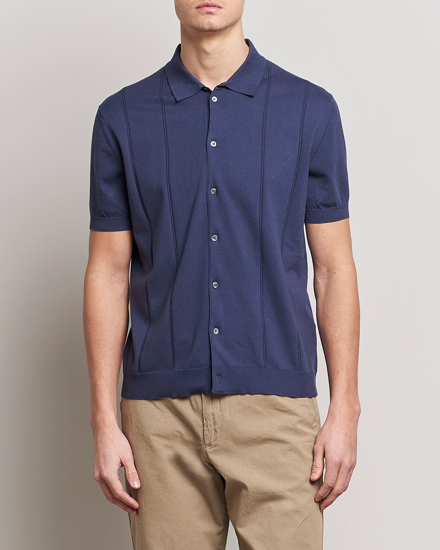 Herre | Pikéer | Baracuta | Horatio Cotton Garment Dyed Knitted Polo Shirt Navy