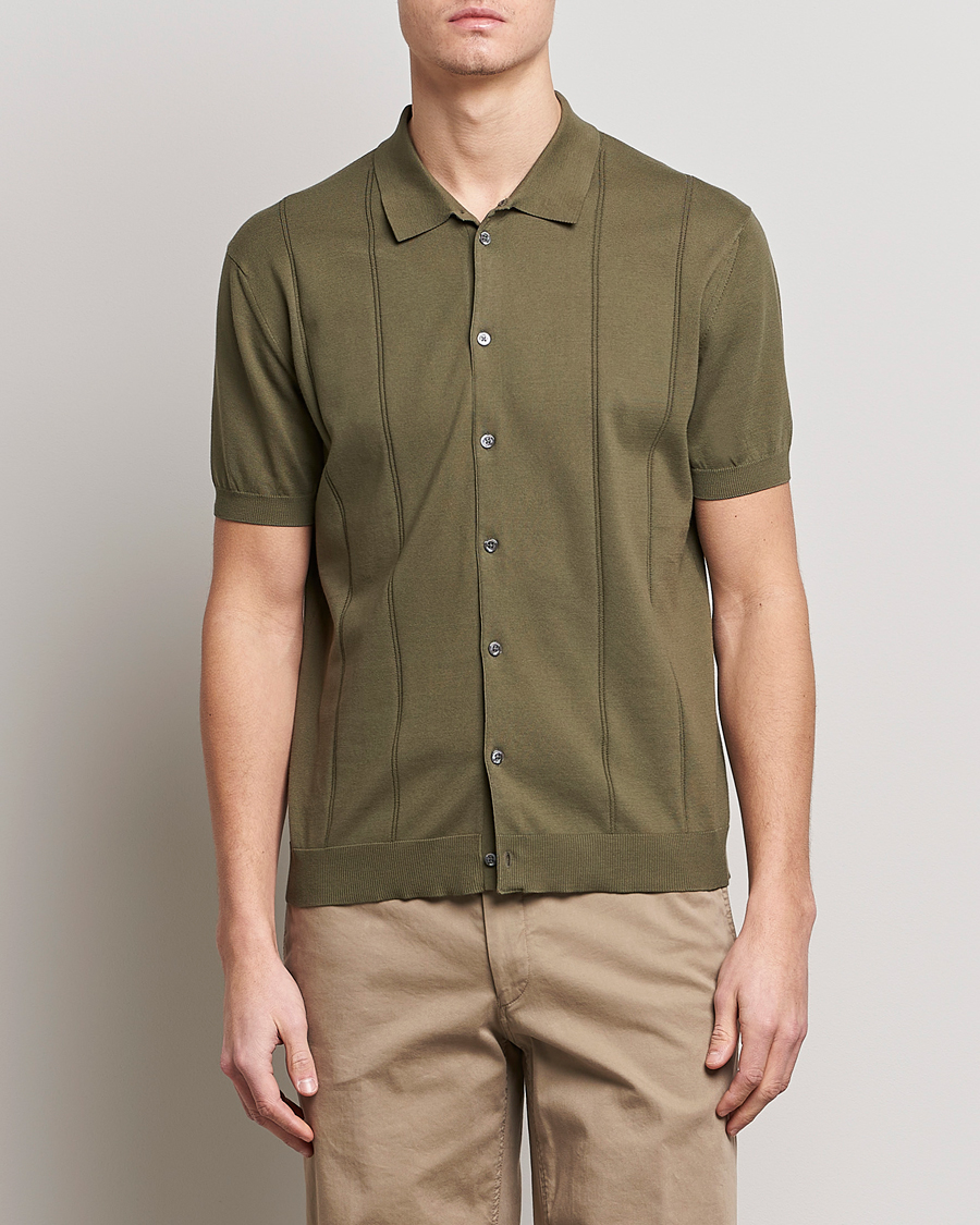 Herre | Pikéer | Baracuta | Horatio Cotton Garment Dyed Knitted Polo Shirt Olive