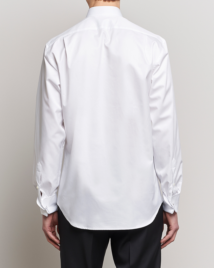 Herre | Skjorter | Stenströms | Fitted Body Stand Up Collar Plissè Shirt White