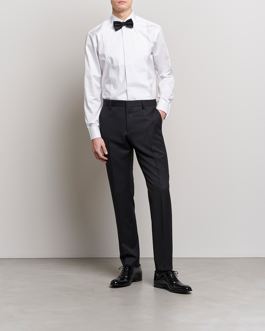 Men | Dress Shirts | Stenströms | Fitted Body Smoking Shirt White