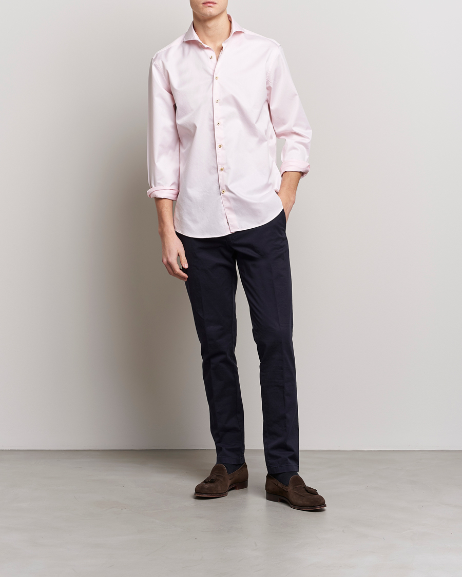 Herre | Skjorter | Stenströms | Fitted Body Washed Cotton Plain Shirt Pink