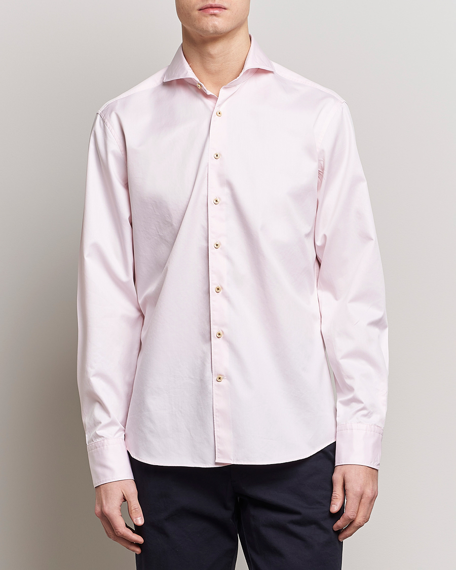Herre | Skjorter | Stenströms | Fitted Body Washed Cotton Plain Shirt Pink