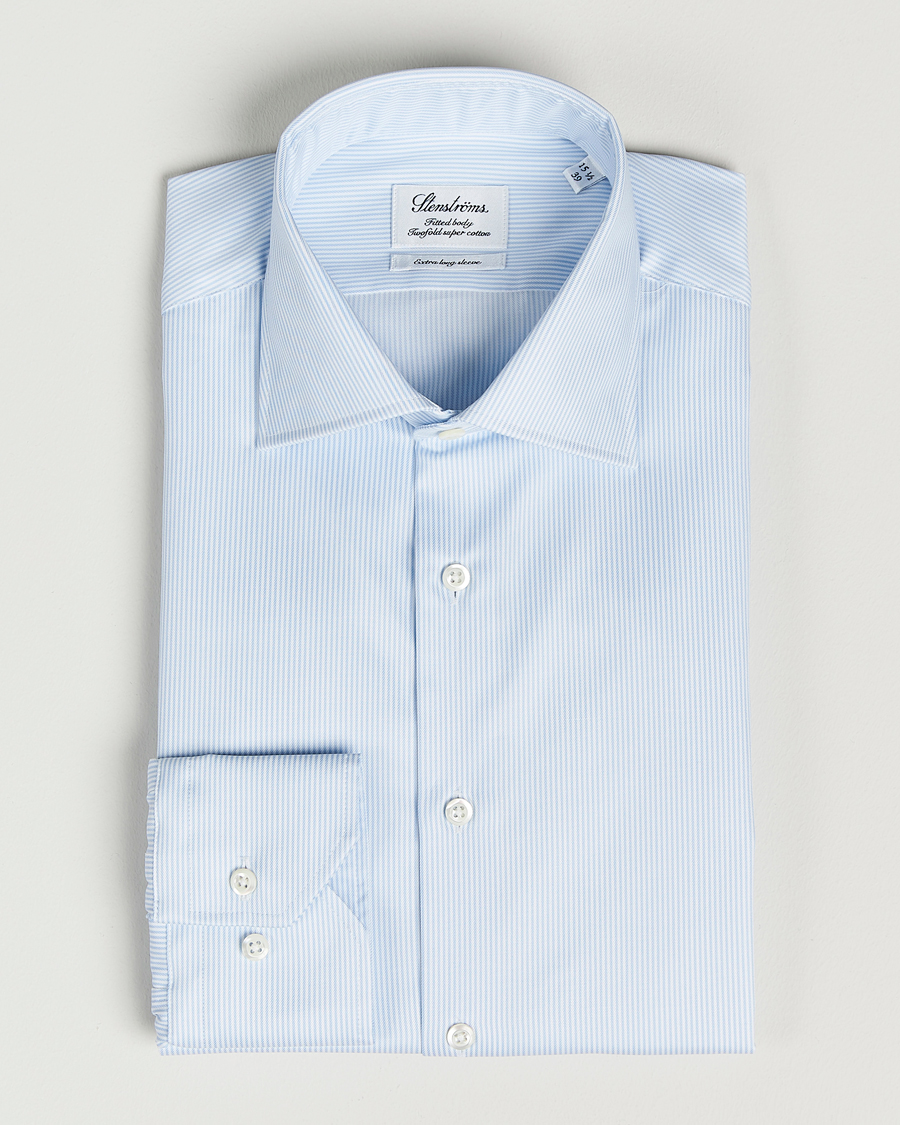 Herre | Skjorter | Stenströms | Fitted Body X-Long Sleeve Shirt White/Blue