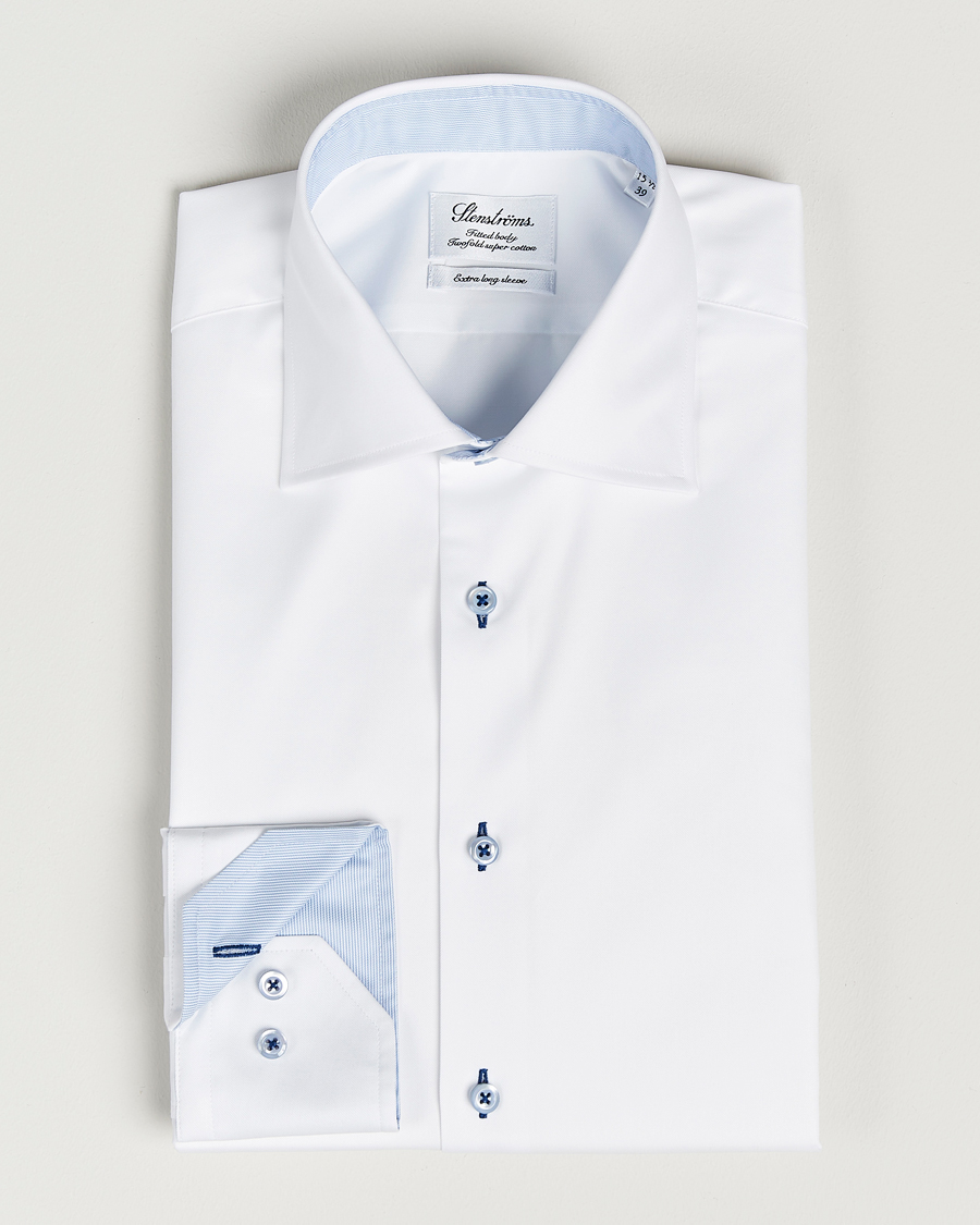 Herre | Skjorter | Stenströms | Fitted Body X-Long Sleeve Contrast Shirt White