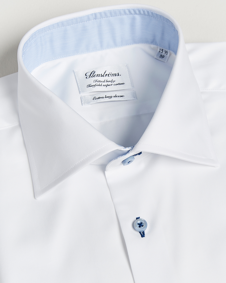 Herre | Skjorter | Stenströms | Fitted Body X-Long Sleeve Contrast Shirt White
