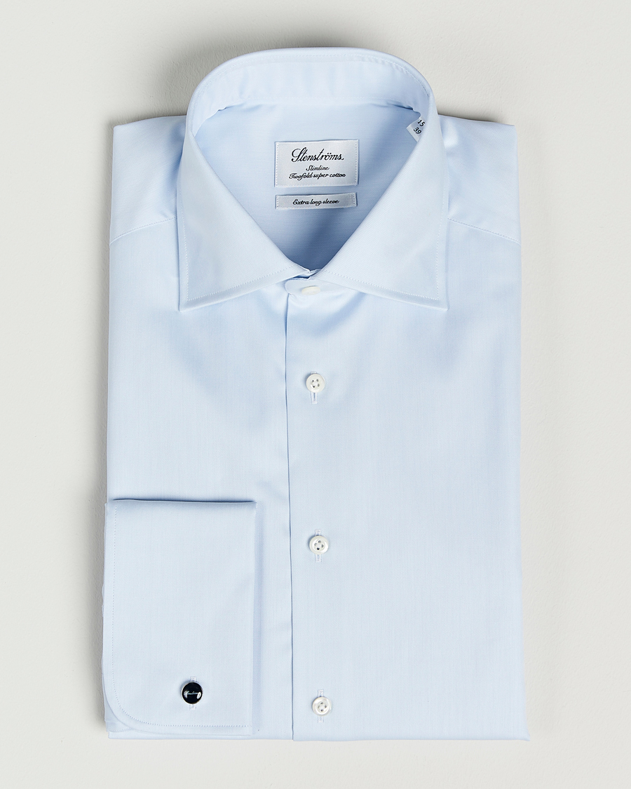 Herre |  | Stenströms | Slimline X-Long Sleeve Double Cuff Shirt Light Blue