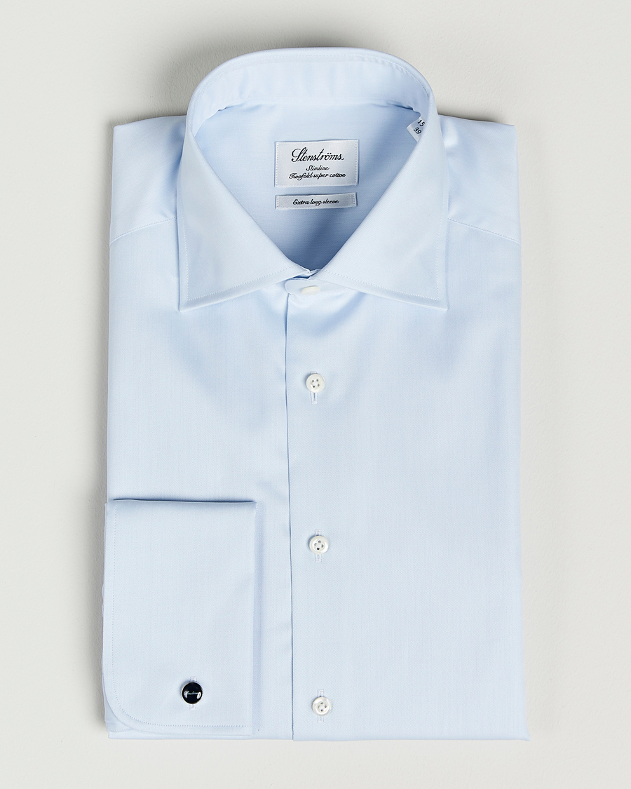 Herre | Skjorter | Stenströms | Slimline X-Long Sleeve Double Cuff Shirt Light Blue