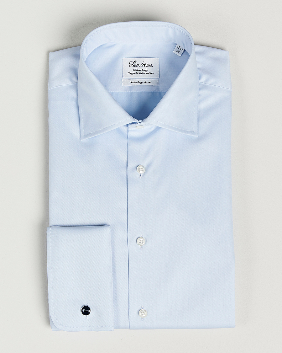 Herre | Skjorter | Stenströms | Fitted Body X-Long Sleeve Double Cuff Shirt Light Blue