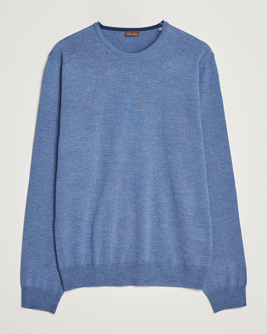 Herre | Gensere | Stenströms | Merino Patch Crew Neck Light Blue/Blue