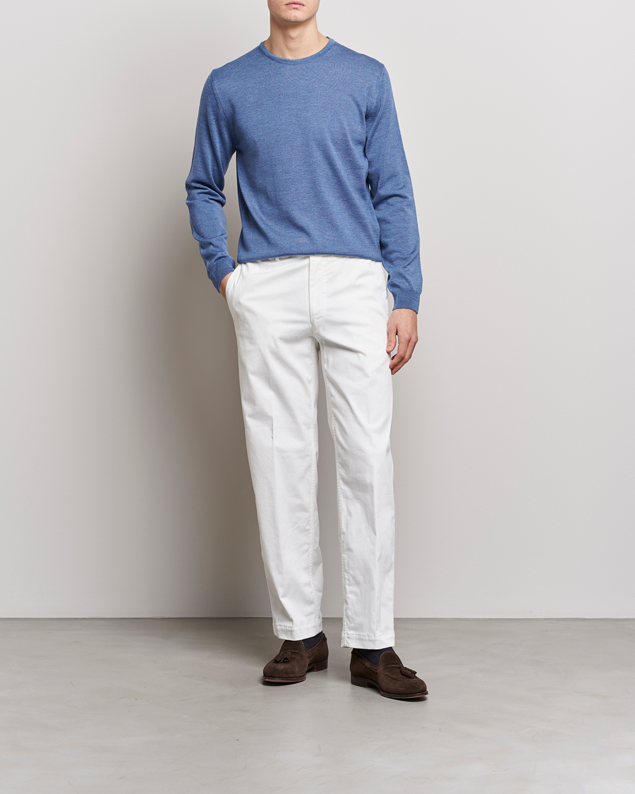 Herre | Gensere | Stenströms | Merino Patch Crew Neck Light Blue/Blue