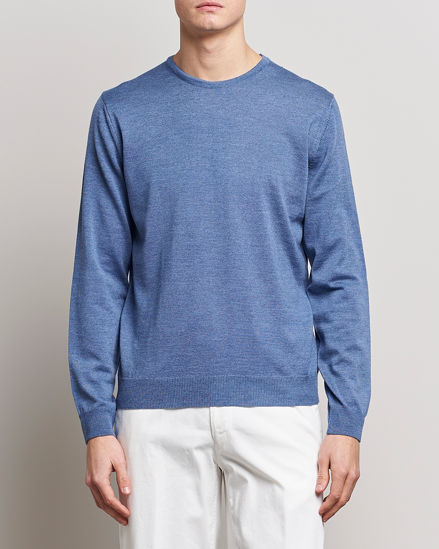 Herre | Pullovers rund hals | Stenströms | Merino Patch Crew Neck Light Blue/Blue