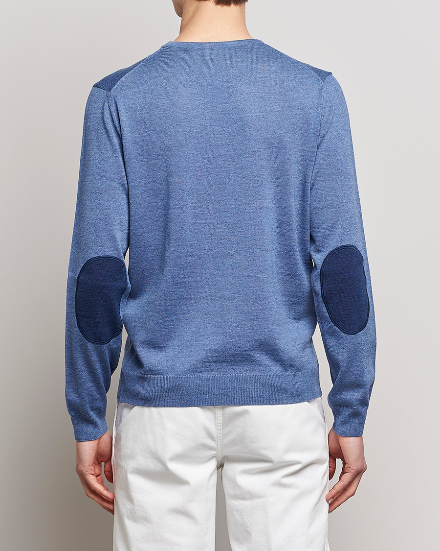 Herre | Gensere | Stenströms | Merino Patch Crew Neck Light Blue/Blue