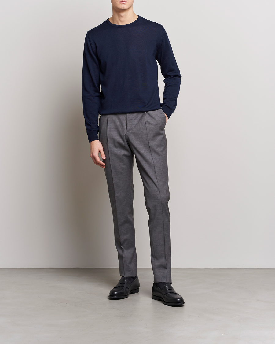 Herre | Gensere | Stenströms | Merino Patch Crew Neck Navy/Light Grey