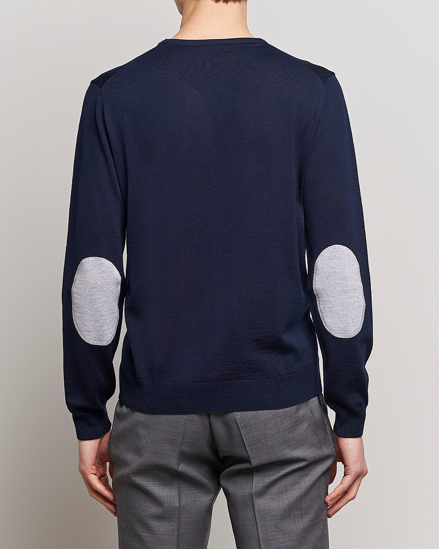 Herre | Pullovers rund hals | Stenströms | Merino Patch Crew Neck Navy/Light Grey