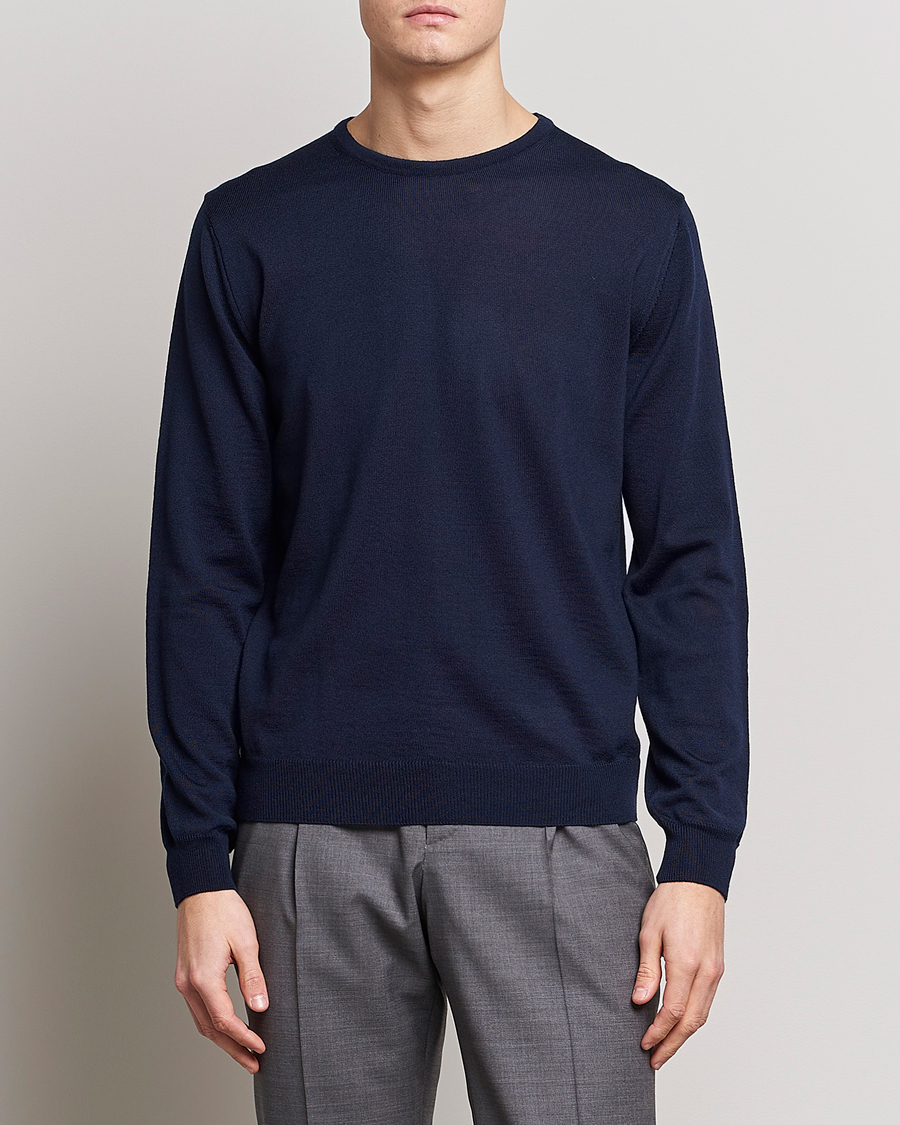 Herre | Gensere | Stenströms | Merino Patch Crew Neck Navy/Light Grey