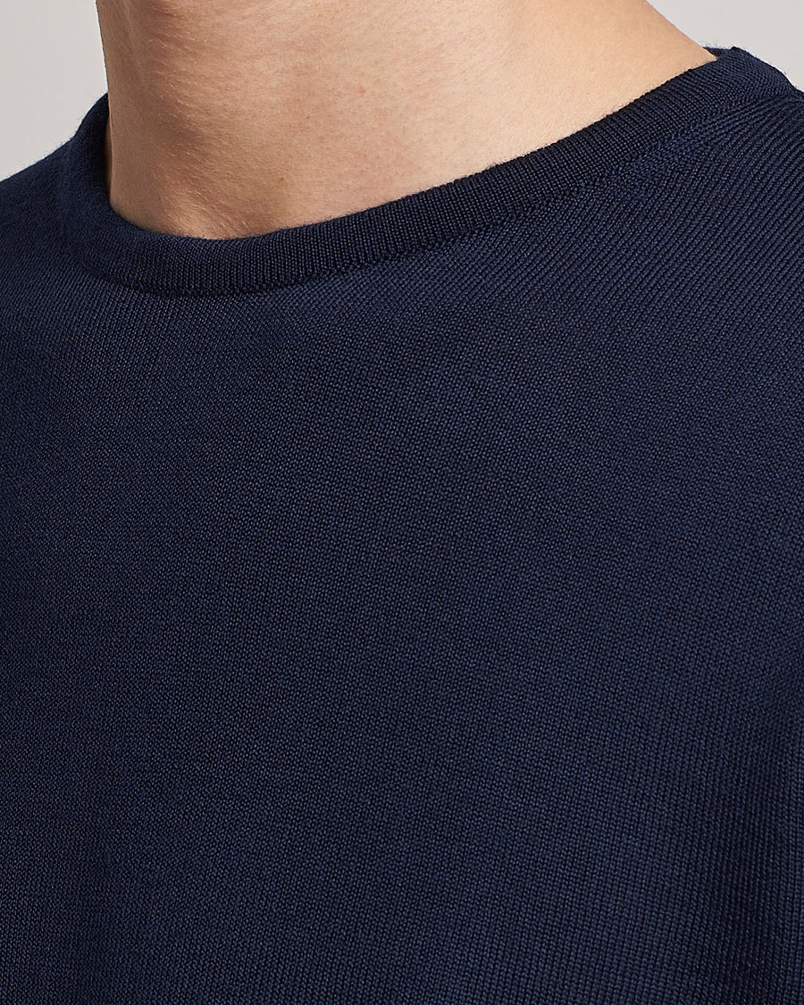 Herre | Gensere | Stenströms | Merino Patch Crew Neck Navy/Light Grey