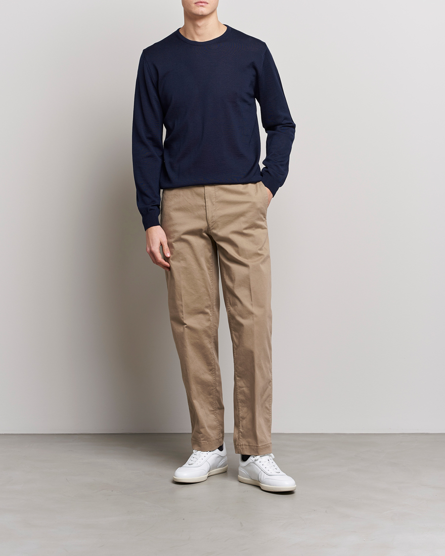 Herre | Gensere | Stenströms | Merino Patch Crew Neck Navy/Light Blue