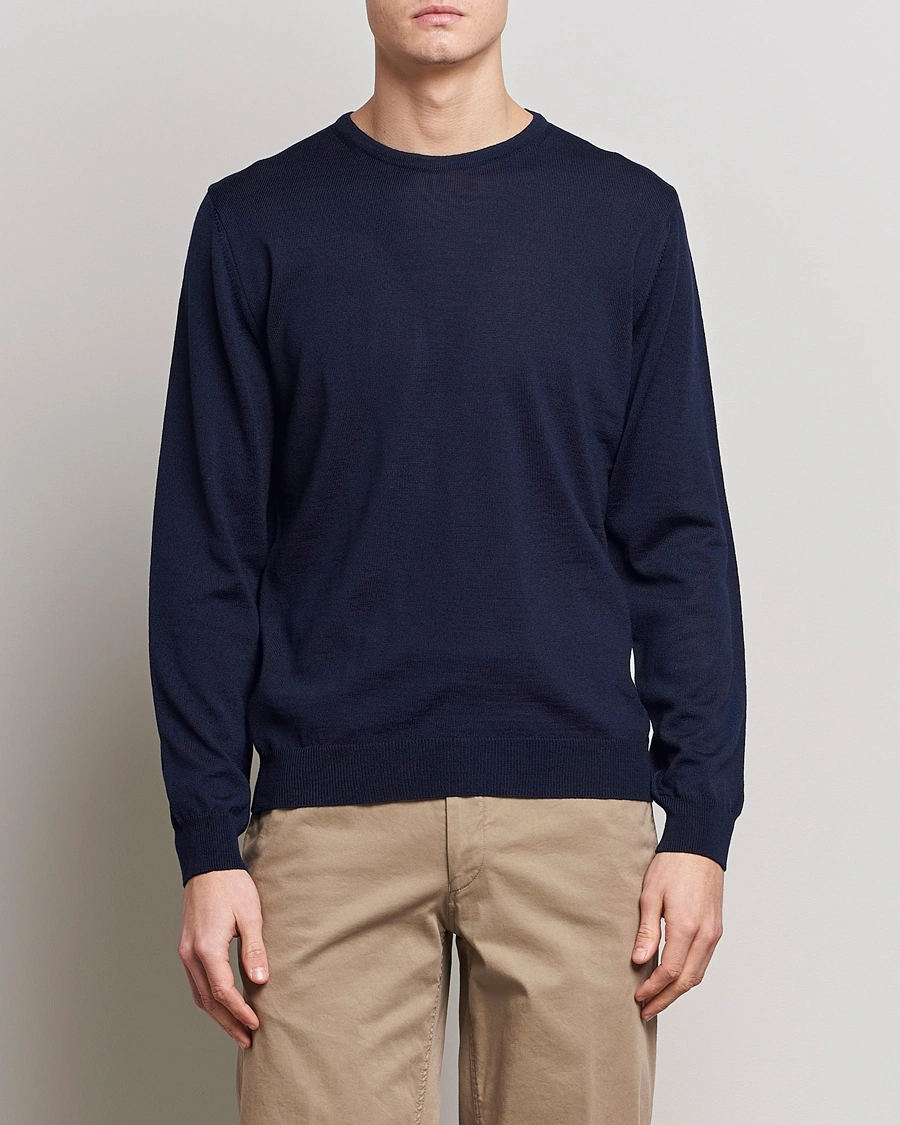 Herre | Avdelinger | Stenströms | Merino Patch Crew Neck Navy/Light Blue