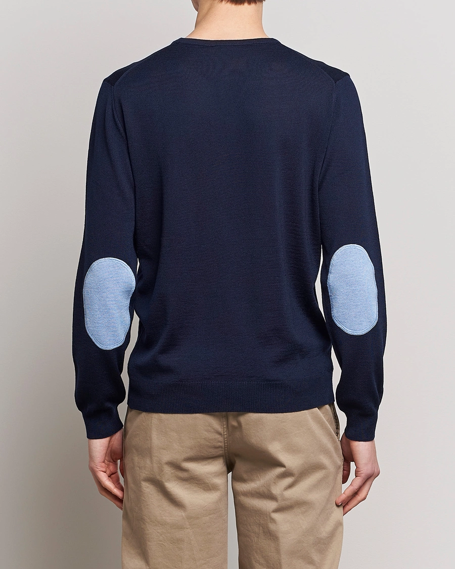 Herre | Gensere | Stenströms | Merino Patch Crew Neck Navy/Light Blue