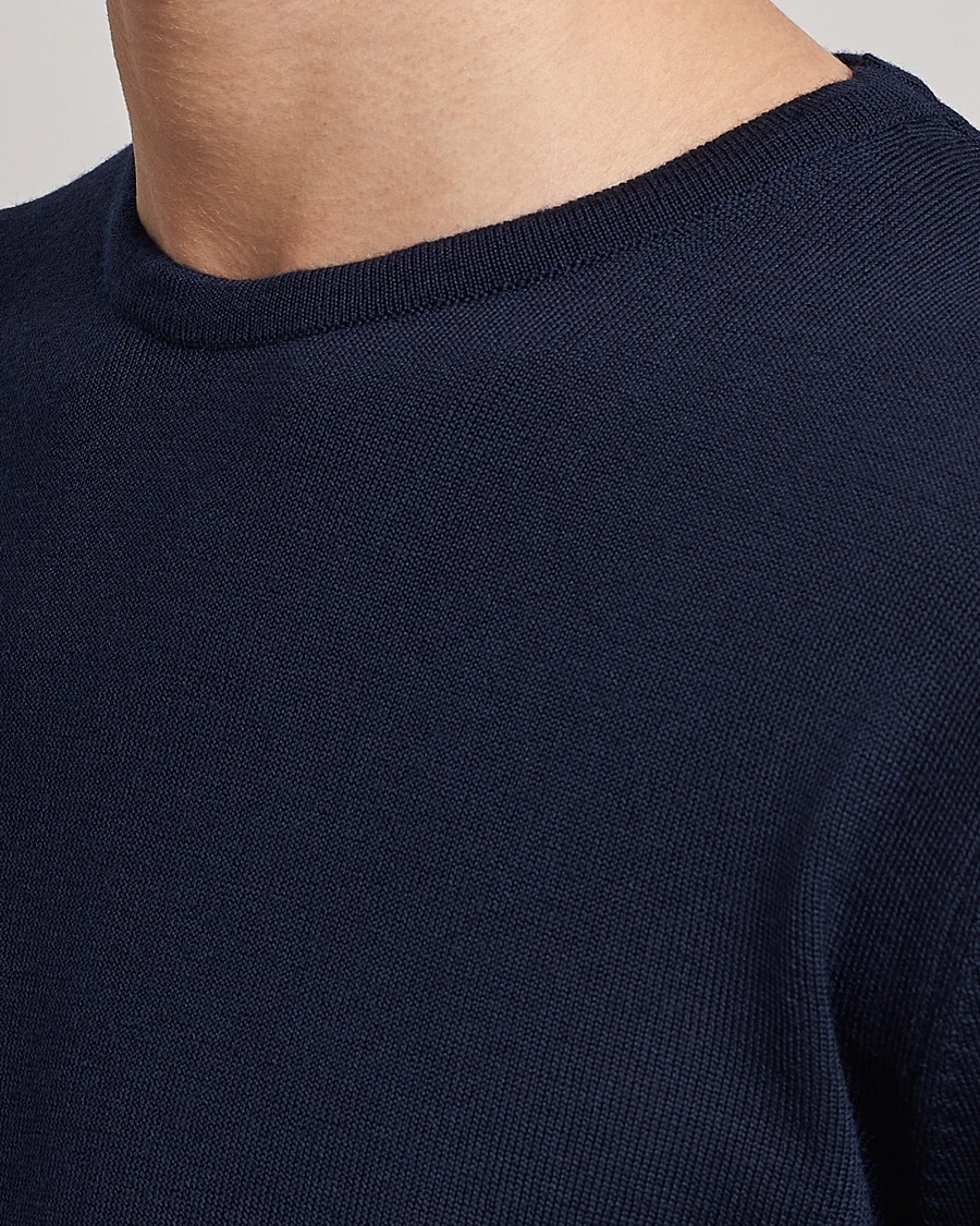 Herre | Gensere | Stenströms | Merino Patch Crew Neck Navy/Light Blue