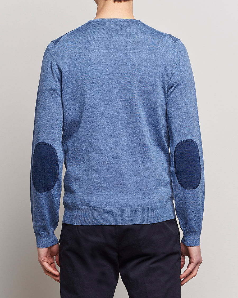 Herre | Gensere | Stenströms | Merino Patch V-Neck Light Blue/Blue