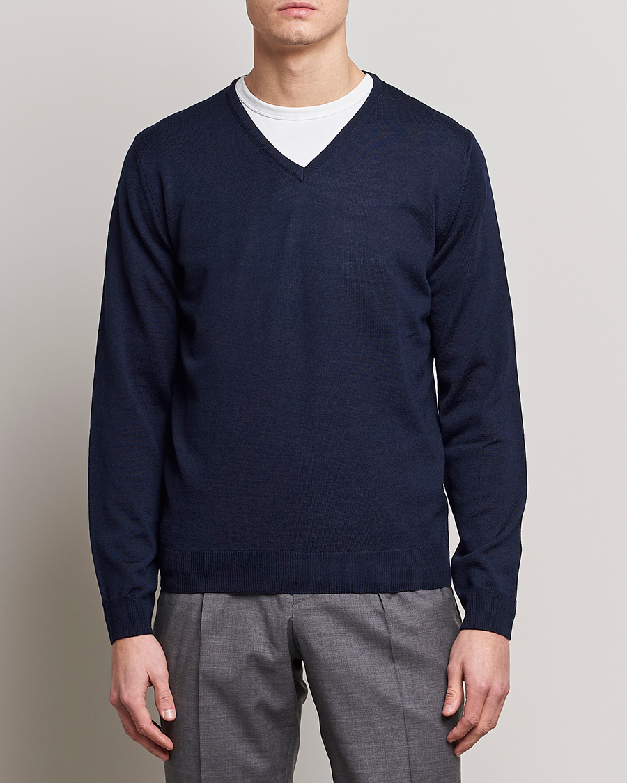 Herr |  | Stenströms | Merino Patch V-Neck Navy/Light Grey