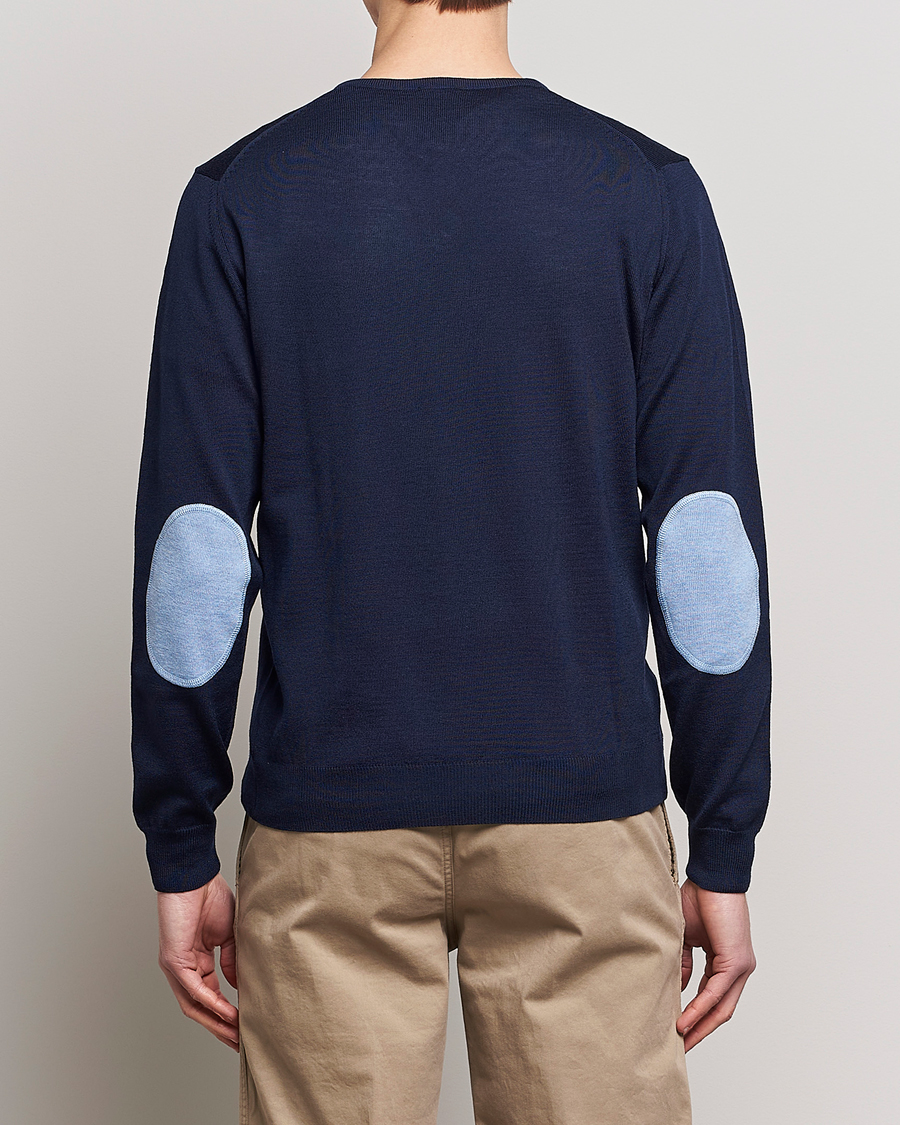 Herre | Gensere | Stenströms | Merino Patch V-Neck Navy/Light Blue