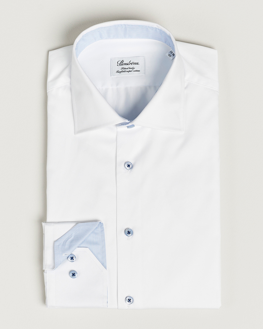 Herre | Skjorter | Stenströms | Fitted Body Contrast Cut Away Shirt White