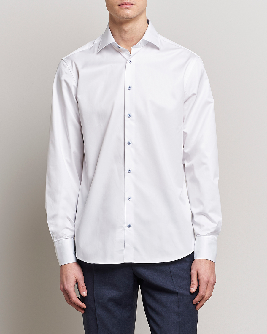 Herre | Businesskjorter | Stenströms | Fitted Body Contrast Cut Away Shirt White