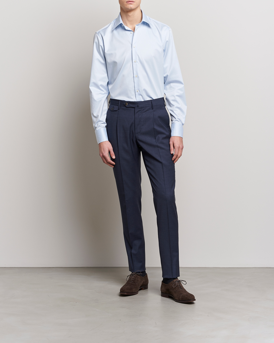 Herre | Mørk dress | Stenströms | Fitted Body Kent Collar Shirt Light Blue