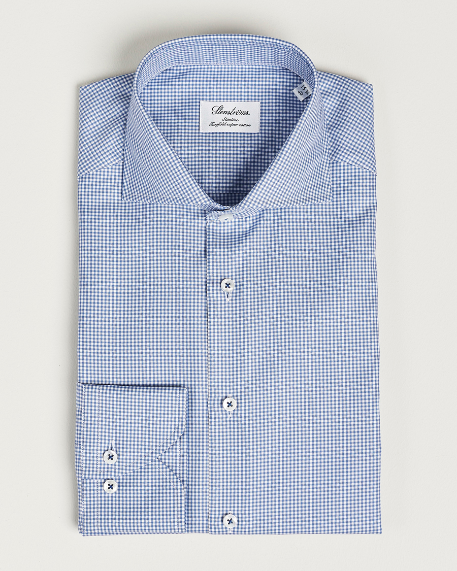 Herre |  | Stenströms | Slimline Small Check Cut Away Shirt Blue