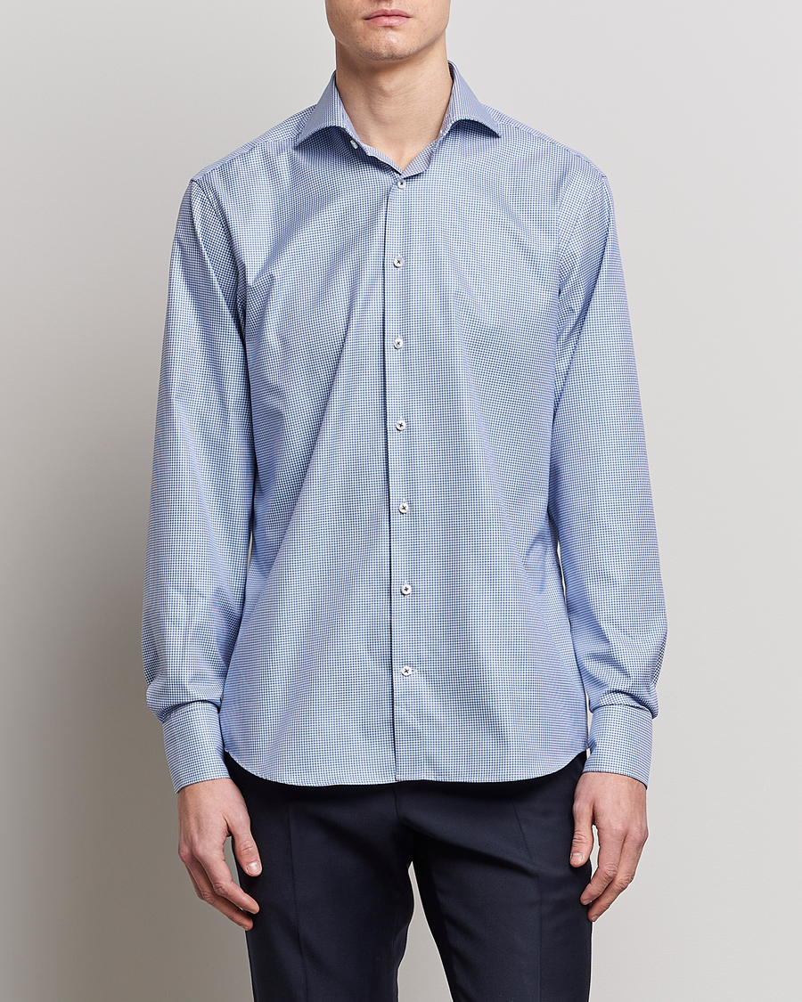 Herre |  | Stenströms | Fitted Body Small Check Cut Away Shirt Blue