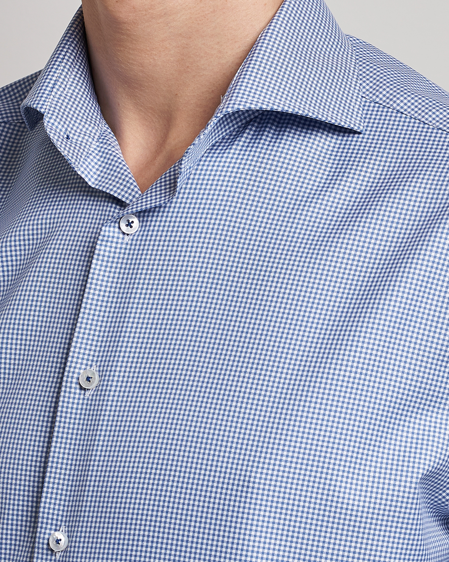 Herre | Skjorter | Stenströms | Fitted Body Small Check Cut Away Shirt Blue