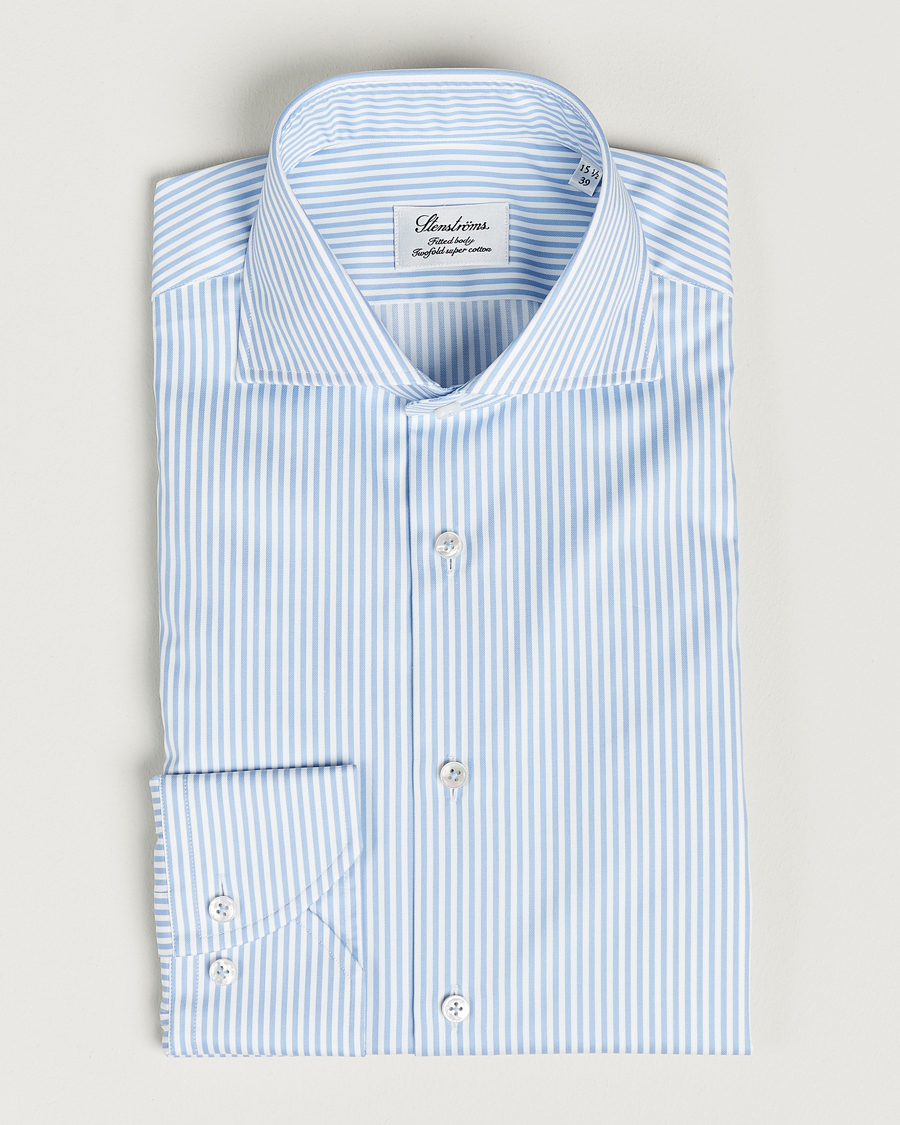 Herre | Skjorter | Stenströms | Fitted Body Striped Cut Away Shirt Blue/White