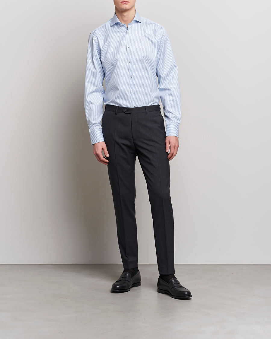 Herre | Business & Beyond | Stenströms | Fitted Body Striped Cut Away Shirt Blue/White