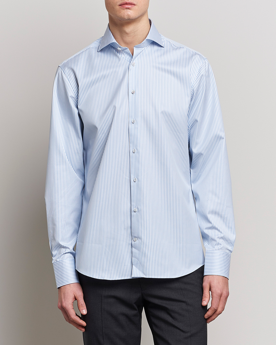 Herre | Stenströms | Stenströms | Fitted Body Striped Cut Away Shirt Blue/White
