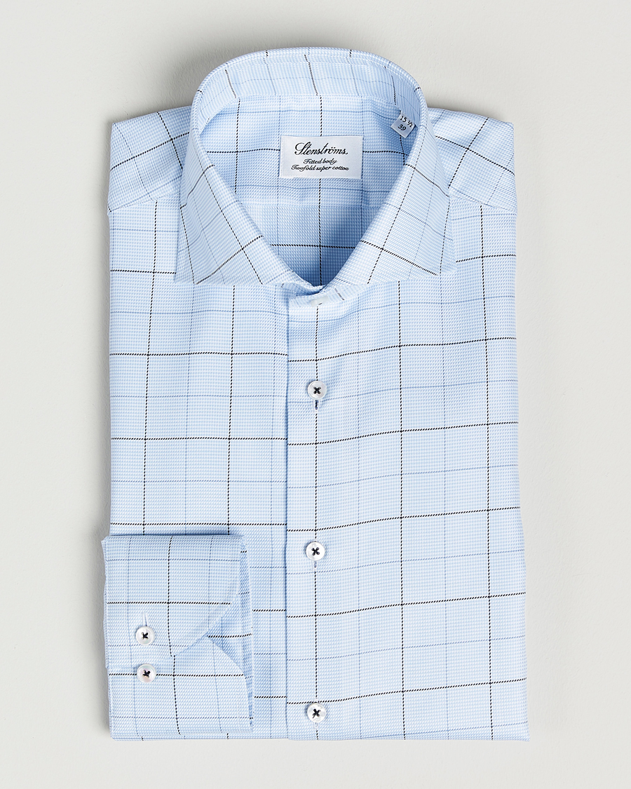 Herre | Skjorter | Stenströms | Fitted Body Cut Away Windowpane Shirt Blue
