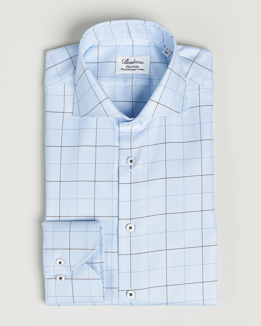 Herre | Skjorter | Stenströms | Fitted Body Cut Away Windowpane Shirt Blue