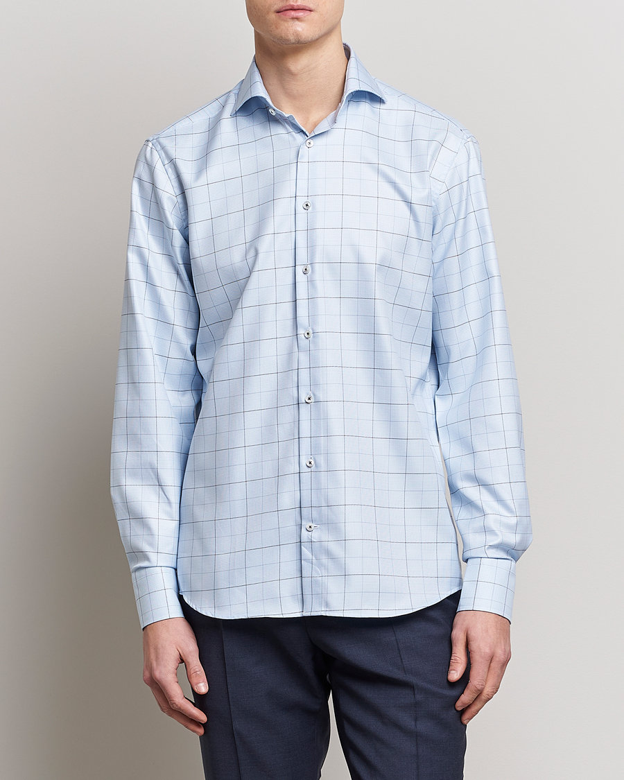 Herre | Skjorter | Stenströms | Fitted Body Cut Away Windowpane Shirt Blue