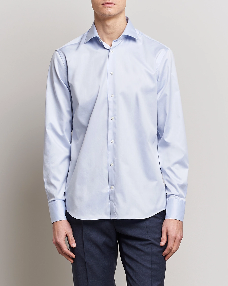Herre | Business & Beyond | Stenströms | Fitted Body Twofold Stretch Shirt Light Blue