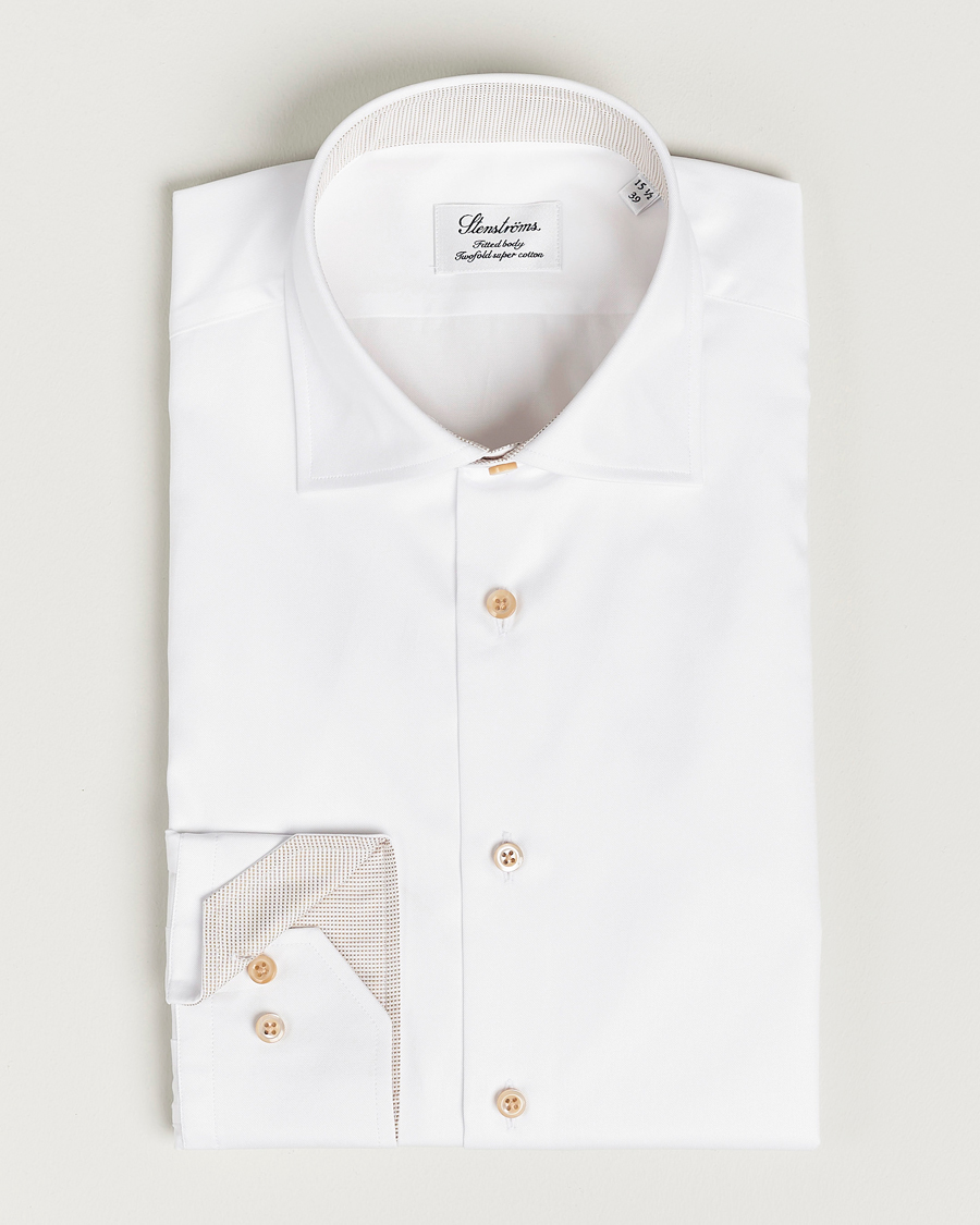 Herre |  | Stenströms | Slimline Contrast Cotton Shirt White