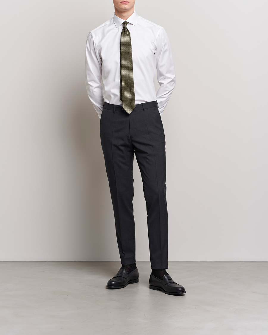Herre | Businesskjorter | Stenströms | Slimline Contrast Cotton Shirt White