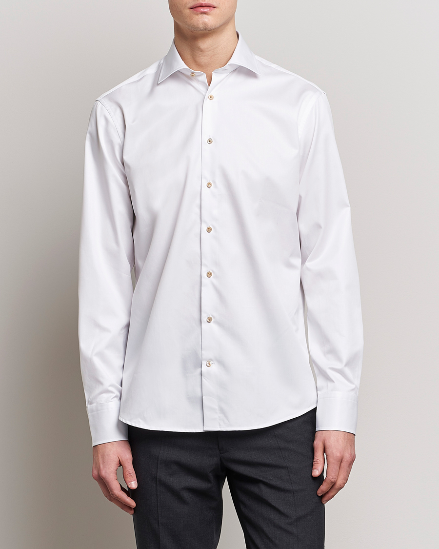 Herre | Formelle | Stenströms | Slimline Contrast Cotton Shirt White