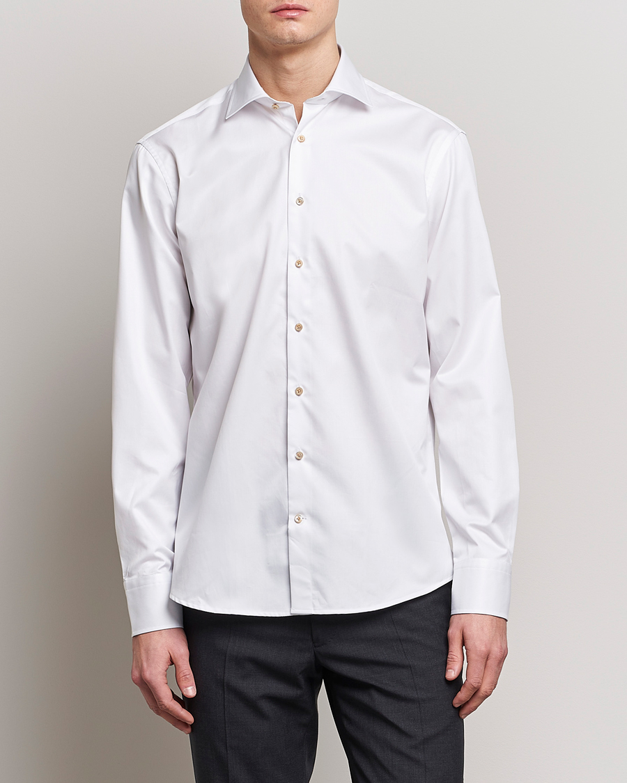 Herre | Businesskjorter | Stenströms | Slimline Contrast Cotton Shirt White