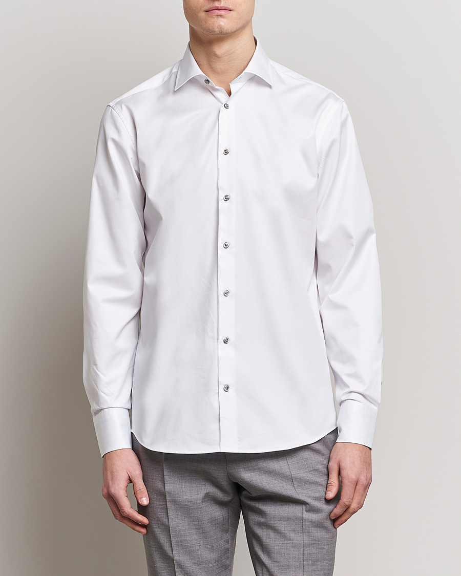 Herre | Skjorter | Stenströms | Fitted Body Contrast Cotton Twill Shirt White