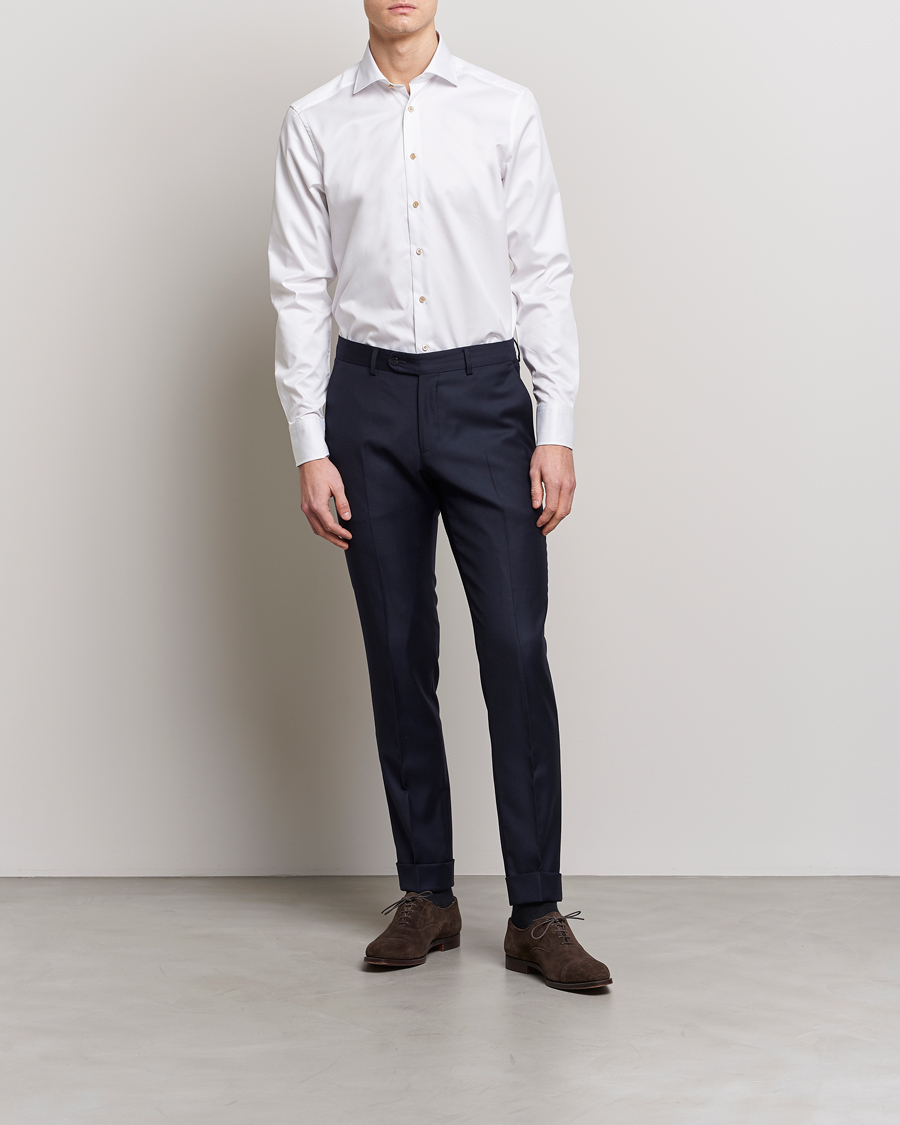 Herre | Businesskjorter | Stenströms | Fitted Body Contrast Cotton Shirt White