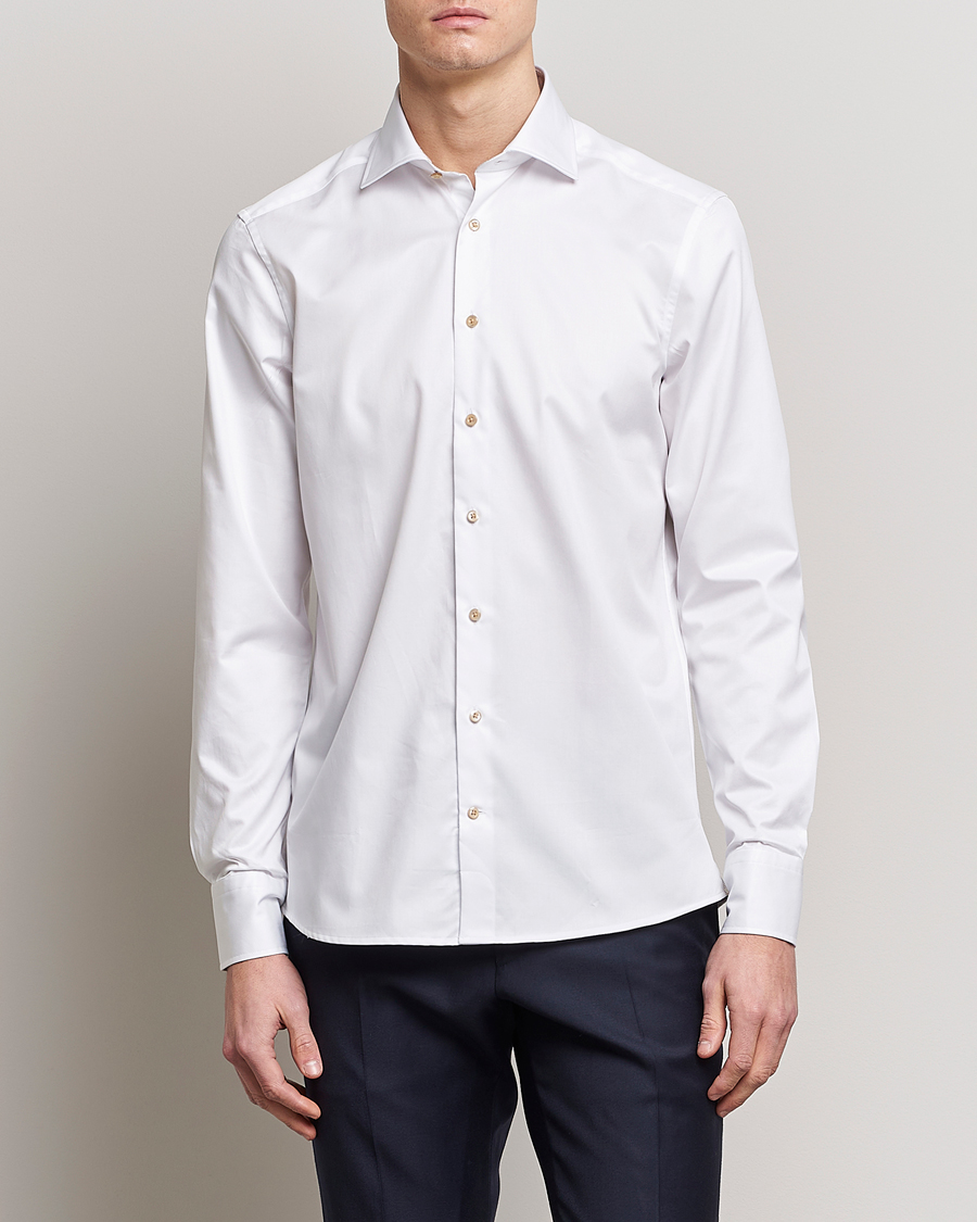 Herre | Businesskjorter | Stenströms | Fitted Body Contrast Cotton Shirt White